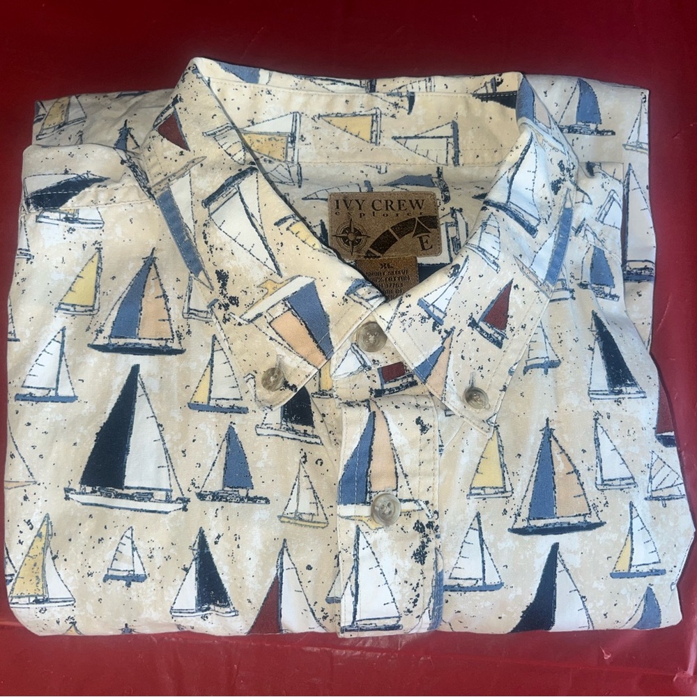 Ivy Crew Nautical Sailboat Shirt XL Vintage Style Beach Summer Button Up Mens